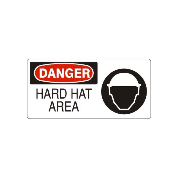 Danger: Hard Hat Area With Hard Hat Picto sign, Adhesive Vinyl, 7X17