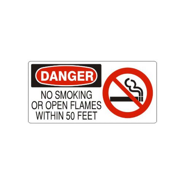 Danger: No Smoking Or Open Flames Within 50 Feet  With Smoking, Plastic (.040), 5X12