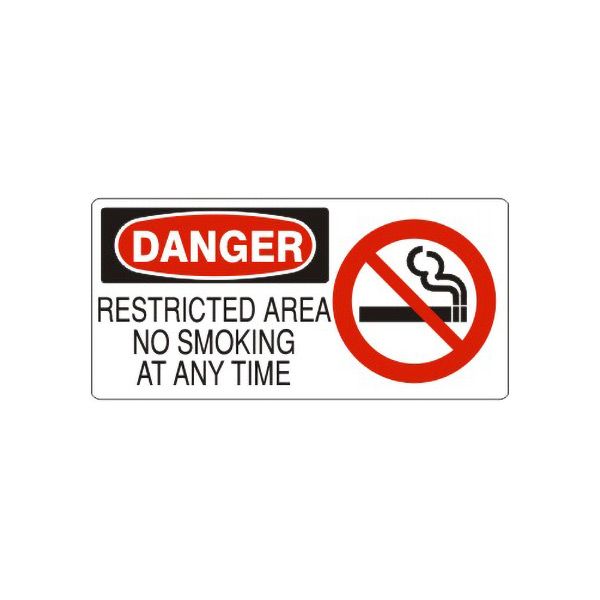 Danger: Restricted Area No Smoking At Any Time With Smoking Picto sign, Adhesive Vinyl, 7X17