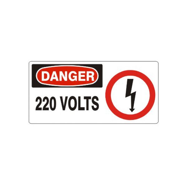 Danger: 220 Volts With Lightning Picto, Plastic (.040), 5X12