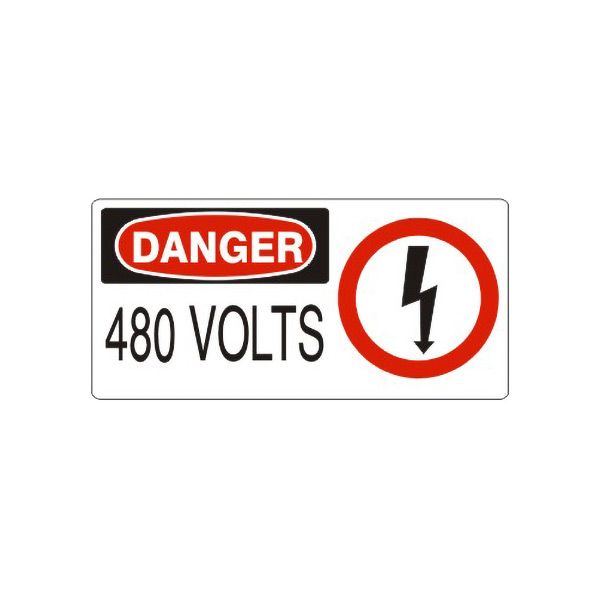 Danger: 480 Volts With Lightning Picto, Plastic (.040), 5X12