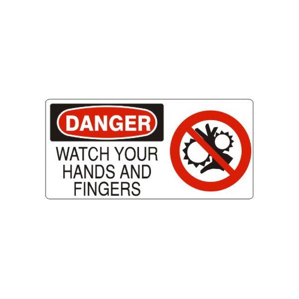 Danger: Watch Your Hands And Fingers  With Hand Picto sign, Adhesive Vinyl, 7X17