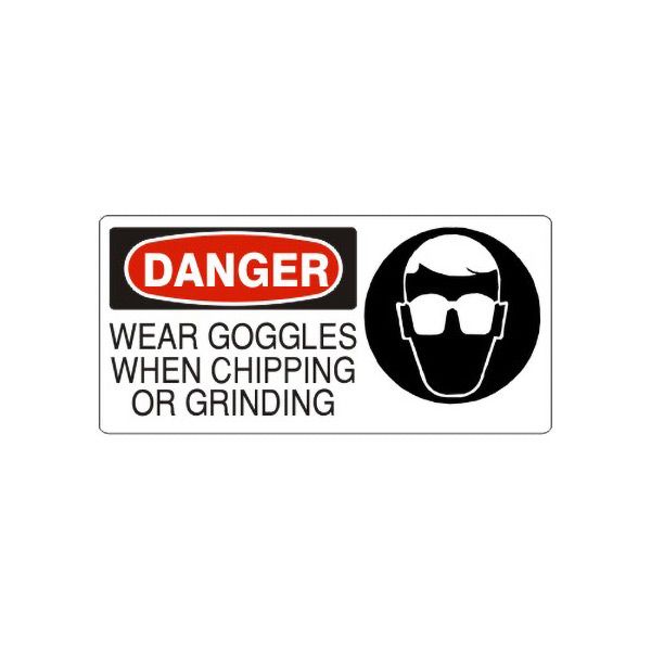 Danger: Wear Goggles When Chipping Or Grinding With  Eye Protection Picto sign, Adhesive Vinyl, 7X17