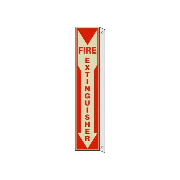 Fire Extinguisher Wht/Red Down Arrow With  Flange Glow, Plastic Glow, 20X4