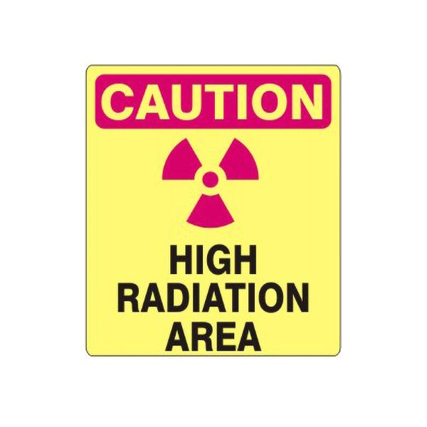 Caution-High Radiation Area  Radiation Symbol sign, Aluminum (.040), 20X14