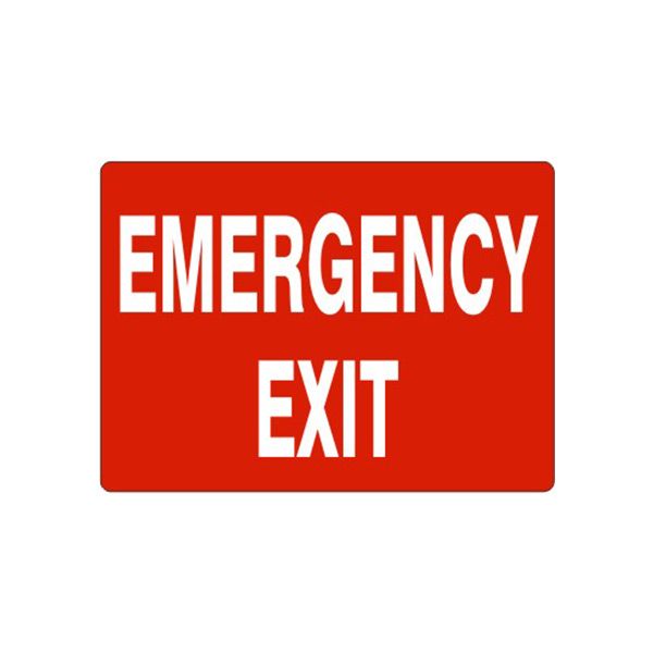 Emergency Exit-White On Red, Plastic (.040), 7X10