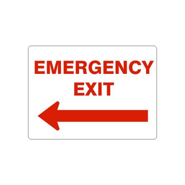 Emergency Exit Left Arrow-Red On White, Plastic (.040), 7X10