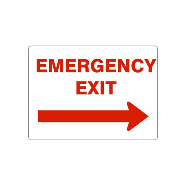 Emergency Exit Left Arrow-Red On White, Plastic (.040), 14X20