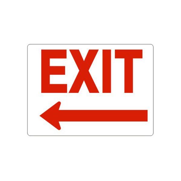 Exit Sign With Left Arrow- Red On White, Plastic (.040), 10X14