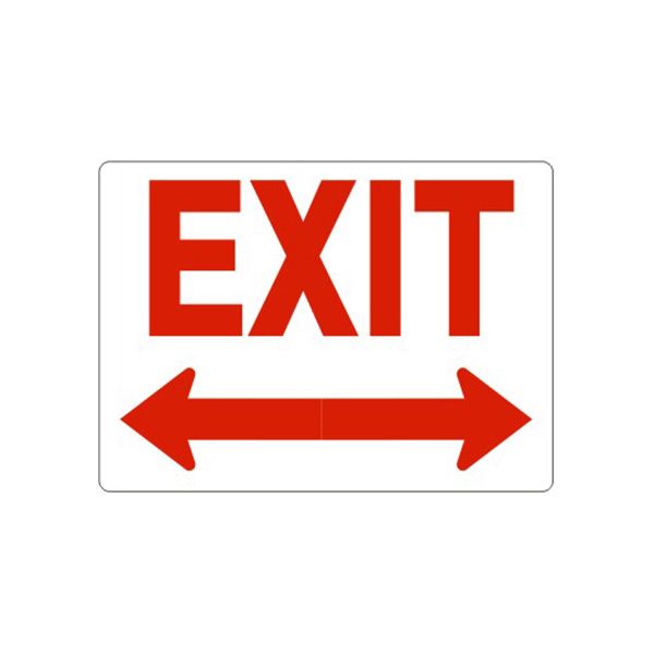 Exit Sign With Dual Arrow- Red On White, Plastic (.040), 14X20