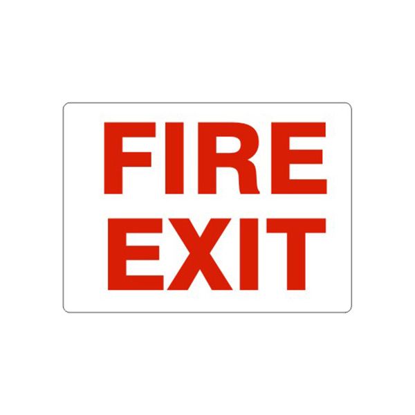Fire Exit-Red On White, Plastic (.040), 10X14
