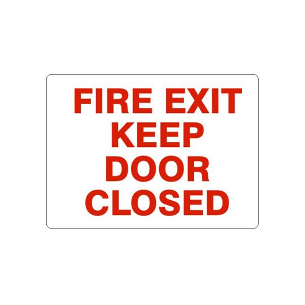Fire Exit Keep Door Closed-Red On White, Plastic (.040), 7X10