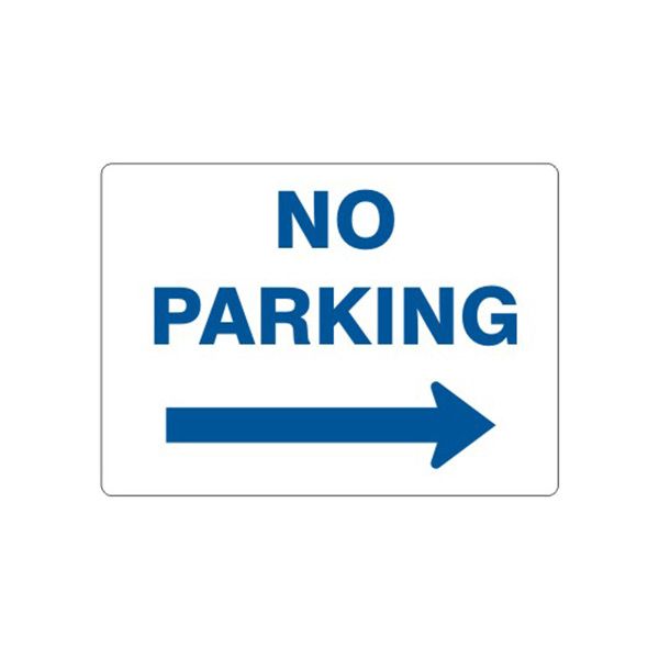 No Parking- Right Arrow Blue On White sign, Aluminum (.040), 10X14