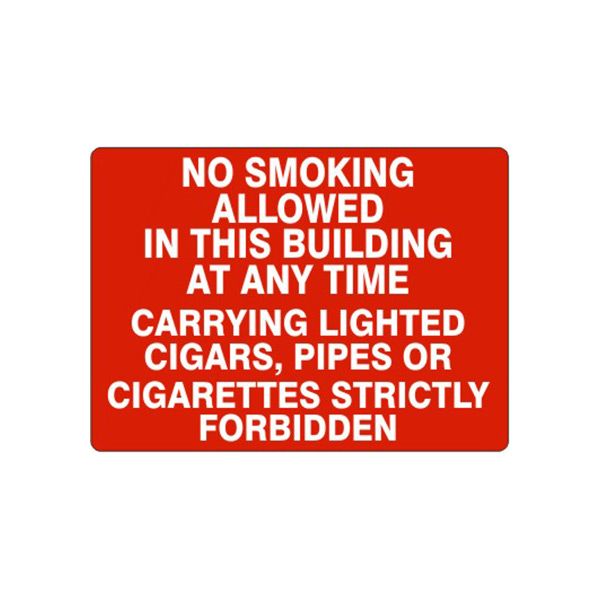 No Smoking Allowed In This Building At Any Time Carrying, Plastic (.040), 14X20