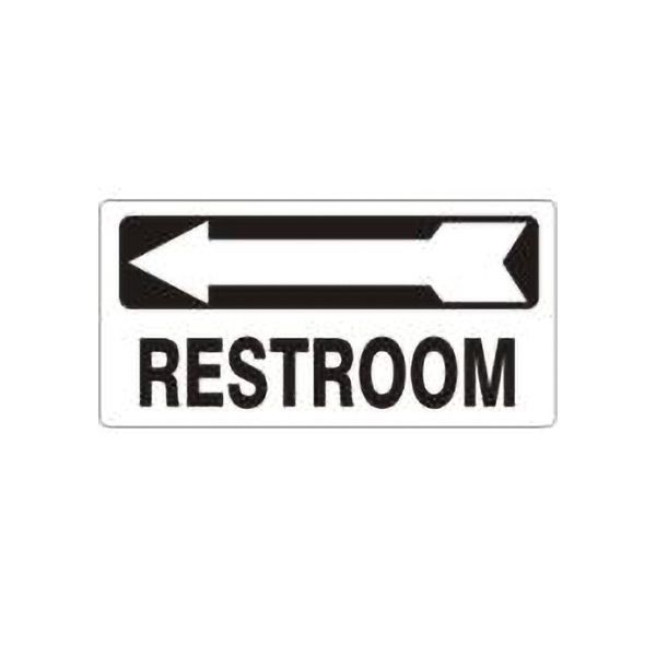 Restroom With Block Left Arrow Black On White sign, Adhesive Vinyl, 6.5X14