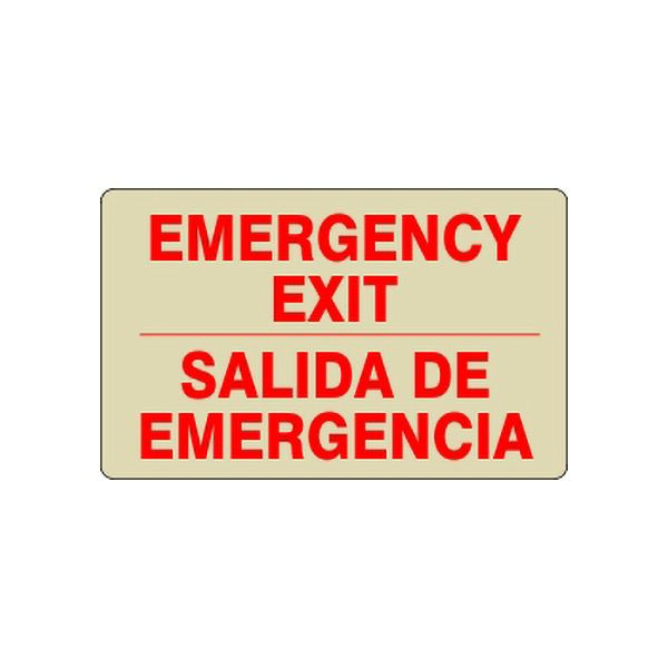 Emergency Exit Salida De Emergencia Sign, Glow Self-Adhesive, 7X10