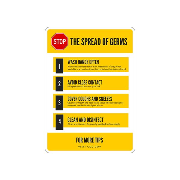 Stop The Spread Of Germs - Germ And Virus Prevention Sign sign, Adhesive Vinyl, 10X7