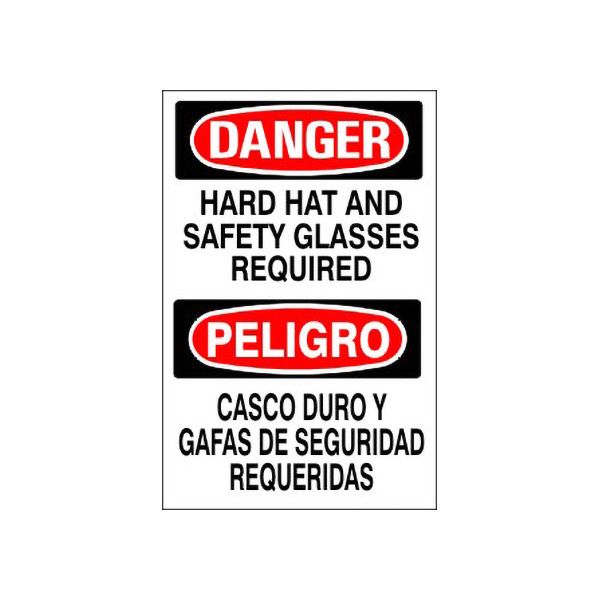 Hard Hat And Safety Glasses Required Peligro Casco Duro Y - Danger Sign sign, Adhesive Vinyl, 20X14