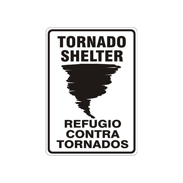 Tornado Shelter Picto Refugio Contra Tornados sign, Aluminum (.040), 14X20