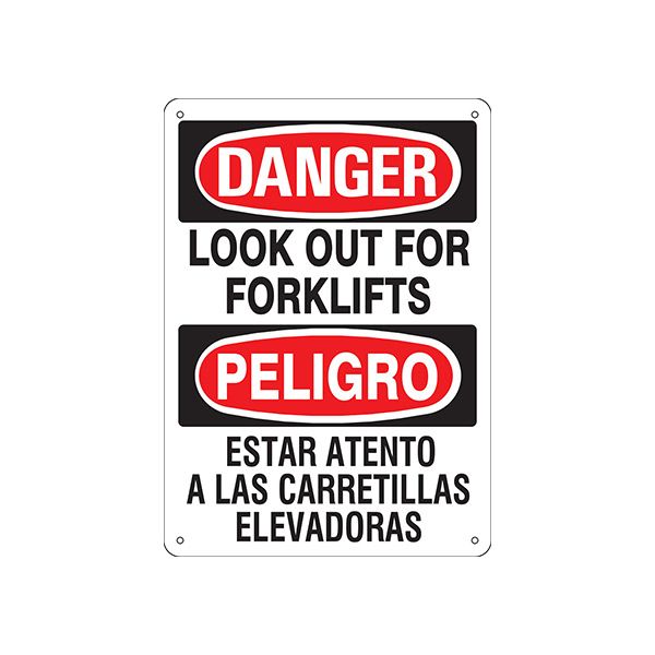 Look Out For Look Out For Forklifts Peligro Estar Atento A Las Carretillas Elevadoras - Danger Sign sign, Adhesive Vinyl, 14X10