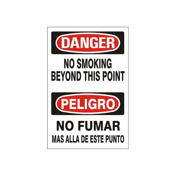 Danger: No Smoking Beyond This Point Peligro No Fume Mas Alla sign, Plastic (.040), 20X14