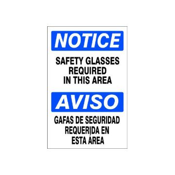 Safety Glasses Required In This Area  Aviso Gafas De Seguridad - M-001833 Safety Glasses Required In This Area  Aviso Gafas De Seguridad, Plastic (.040), 14X10