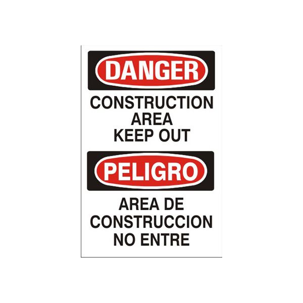 Construction Area Keep Out Peligro Área De Construcción No Entre - Danger Sign sign, Adhesive Vinyl, 10X14