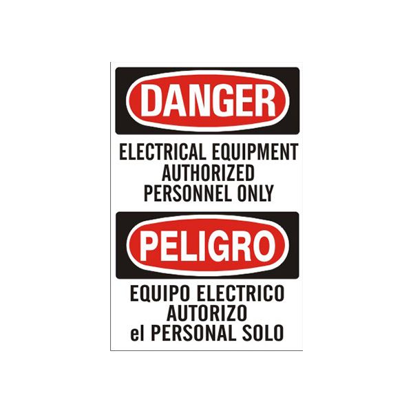 Electrical Equipment Authorized Personnel Only Peligro Equipo Eléctric0 Solo Personal - Danger Sign sign, Adhesive Vinyl, 14X10