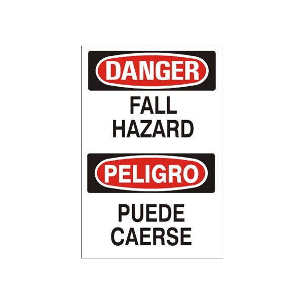 Danger: Fall Hazard Peligro Puede Caerse sign, Aluminum (.040), 20X14