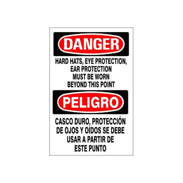Danger: Hard Hats  Eye Protection  Ear Protection Must Be Worn Beyond sign, Plastic (.040), 20X14