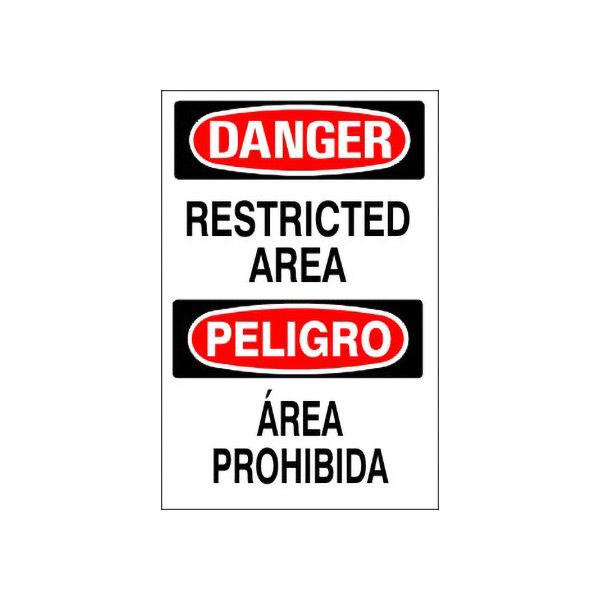 Danger: Restricted Area Peligro Área Prohibida sign, Aluminum (.040), 20X14