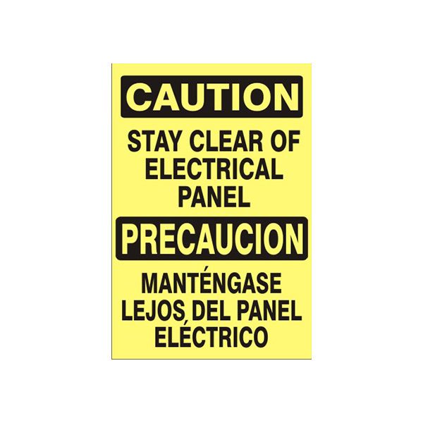Caution: Stay Clear Of Electrical Panel Precaucion Manténgase Lejos Del Panel sign, Aluminum (.040), 20X14
