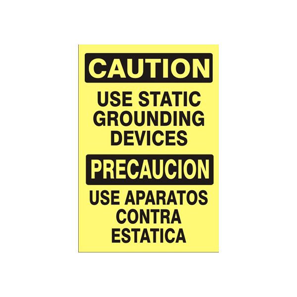 Caution: Use Static Grounding Devices Precaucion Use Aparatos Contra Estatica sign, Plastic (.040), 14X10