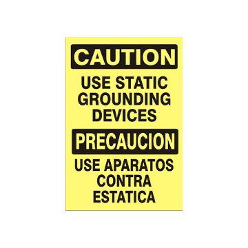 Use Static Grounding Devices Precaucion Use Aparatos Contra Estatica - Caution Sign sign - M-074844 Use Static Grounding Devices Precaucion Use Aparatos Contra Estatica - Caution Sign sign, Adhesive Vinyl, 20X14