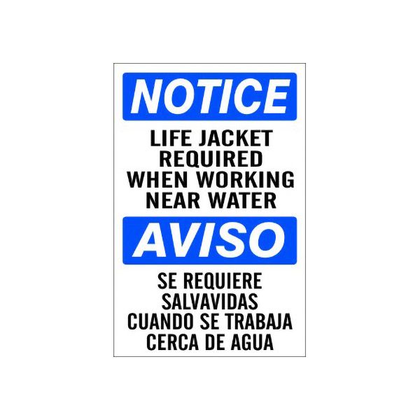 Life Jacket Required When Working Near Water Aviso Se Requiere - Notice Sign sign, Adhesive Vinyl, 14X10