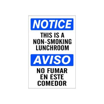 This Is A Non-Smoking Lunchroom Aviso No Fumar En - Notice Sign sign - M-076144 This Is A Non-Smoking Lunchroom Aviso No Fumar En - Notice Sign sign, Adhesive Vinyl, 20X14