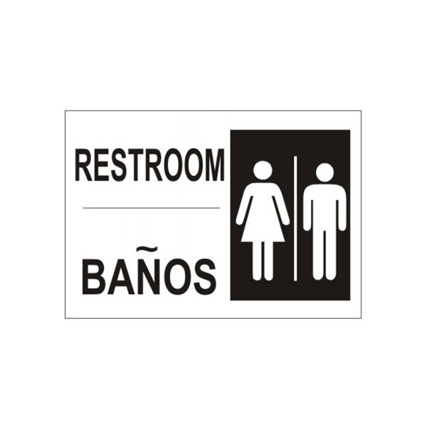 Restroom Banos Picto Of Unisex Bathroom sign, Adhesive Vinyl, 10X14