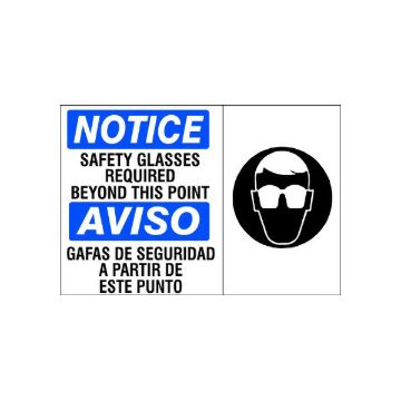 Safety Glasses Required Beyond This Point Aviso Gafas De Seguridad - Notice Sign sign - M-990434 Safety Glasses Required Beyond This Point Aviso Gafas De Seguridad - Notice Sign sign, Adhesive Vinyl, 10X14