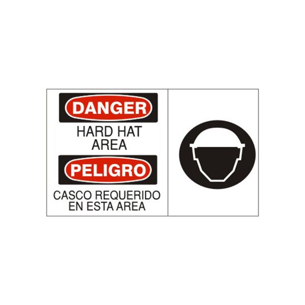 Danger: Hard Hat Area  Peligro Casco Requerido En Esta Area W sign, Aluminum (.040), 14X20
