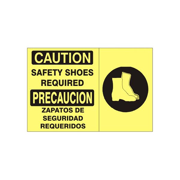 Caution: Safety Shoes Required Precaucion Zapatos De Seguridad Requeridos With  Boot sign, Plastic (.040), 14X20