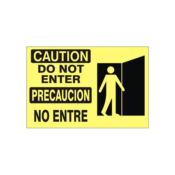 Caution: Caution  Do Not Enter  Precaucion  No Entre Person/Door Picto sign, Plastic (.040), 10X14