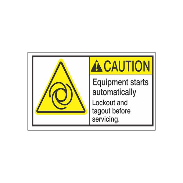 ANSI Header Equipment Starts Automatically Lockout And Tagout Before Servicing before servicing, Adhesive Vinyl, 3X5