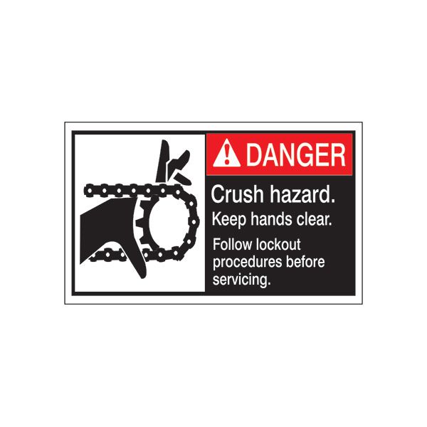 ANSI Header Crush Hazard. Keep Hands Clear. Follow Lockout Procedures before servicing, Adhesive Vinyl, 3X5
