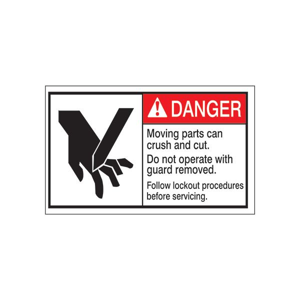 ANSI Header Moving Parts Can Crush And Cut. Do Not operate with guard removed. Follow lockout procedures before servicing. , Adhesive Vinyl, 3X5