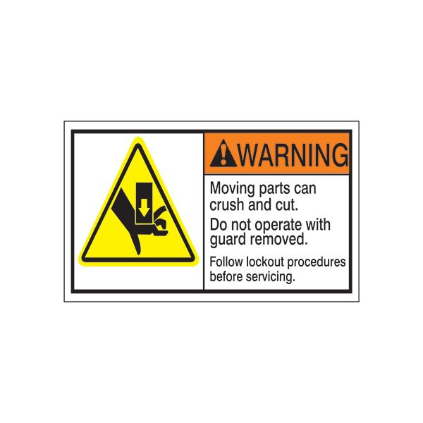 ANSI Header Moving Parts Can Crush And Cut. Do Not sign, Adhesive Vinyl, 2X3