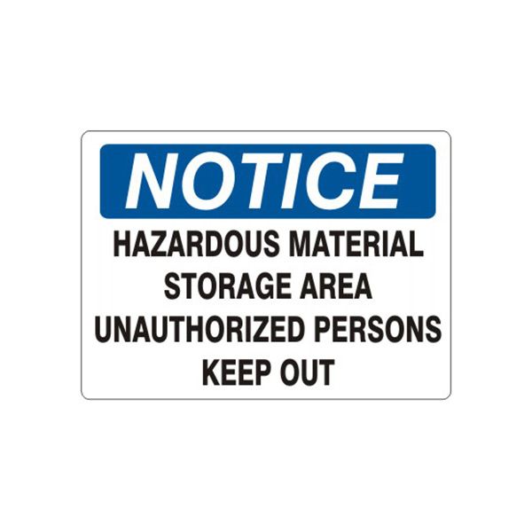 Notice: Hazardous Material Storage Area Unauthorized Persons Keep Out sign, Plastic (.040), 10X14
