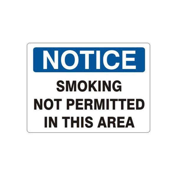 Notice: Smoking Not Permitted In This Area sign, Plastic (.040), 7X10