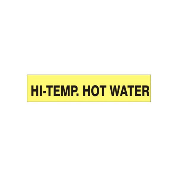 Hi-Temp. Hot Water - Pipe Marker sign, Adhesive Vinyl, 3X24