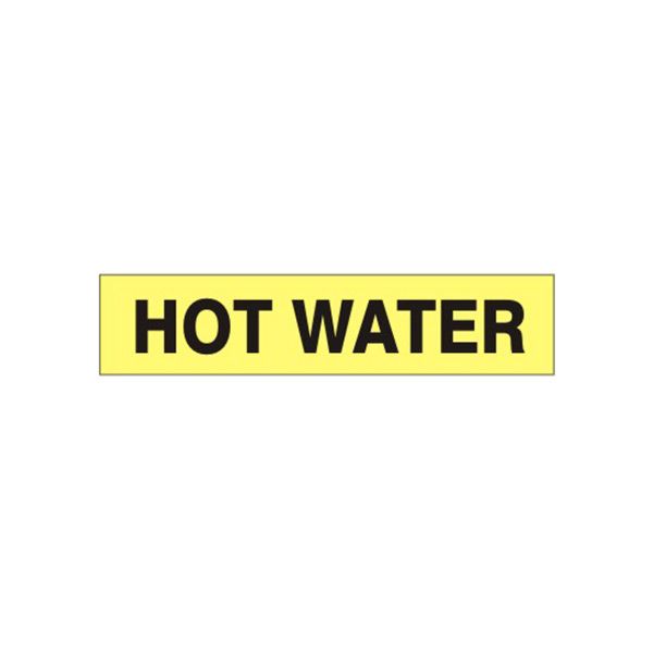Hot Water - Pipe Marker label, Adhesive Vinyl 25/Pk, 1.125X8