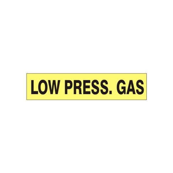 Low Press. Gas - Pipe Marker sign, Adhesive Vinyl, 1.125X8